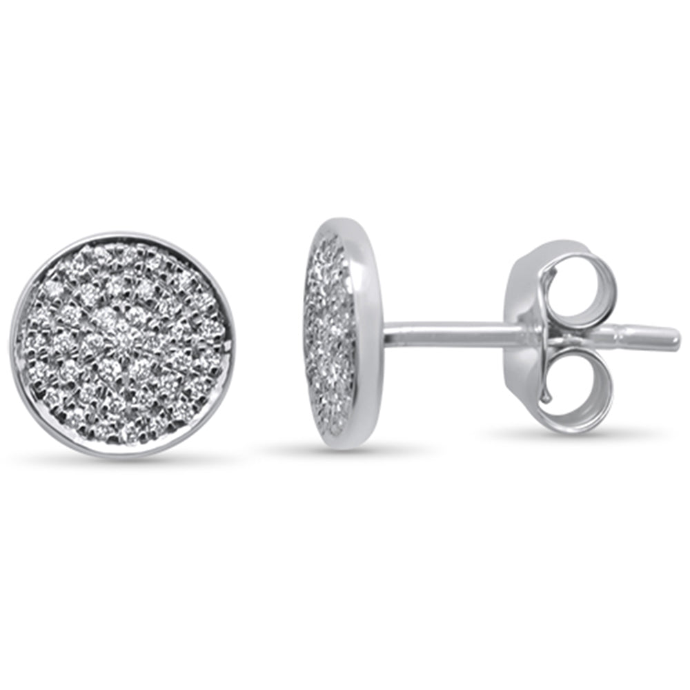 DIAMOND CLOSEOUT! .13ct 14KT White Gold Pave Round Circle Disc Diamond Stud Earrings