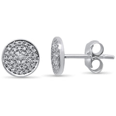DIAMOND CLOSEOUT! .13ct 14KT White Gold Pave Round Circle Disc Diamond Stud Earrings