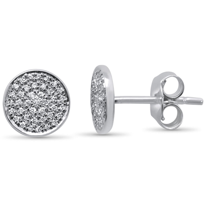 DIAMOND CLOSEOUT! .13ct 14KT White Gold Pave Round Circle Disc Diamond Stud Earrings