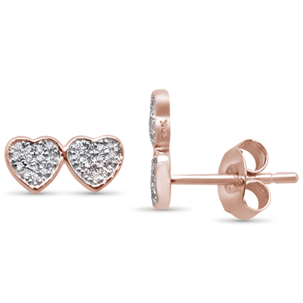 DIAMOND CLOSEOUT! .18ct 14K Rose Gold Two Hearts Diamond Stud Earrings
