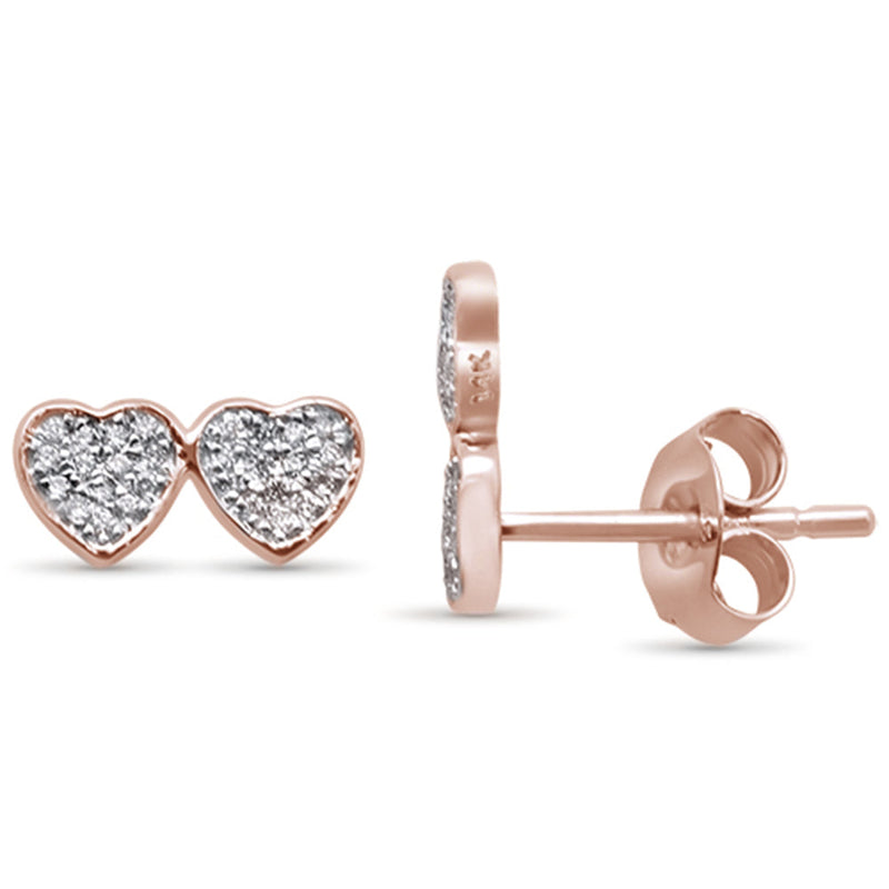 DIAMOND CLOSEOUT! .18ct 14K Rose Gold Two Hearts Diamond Stud Earrings