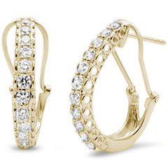 DIAMOND  CLOSEOUT! .98ct F SI 14KT Yellow Gold Diamond J Hoop Huggie Earrings