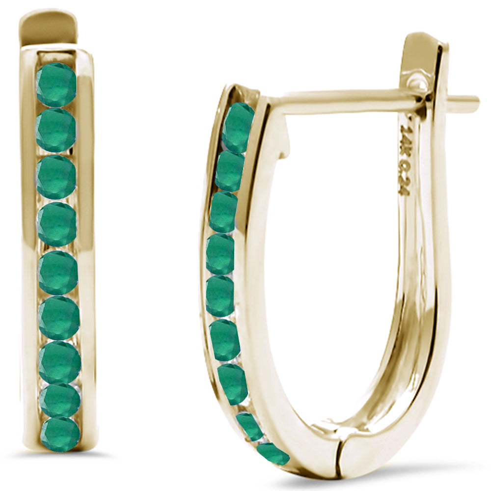 SPECIAL! .15ct G SI 14K Yellow Gold Natural Emerald Gemstone J Hoop Earrings