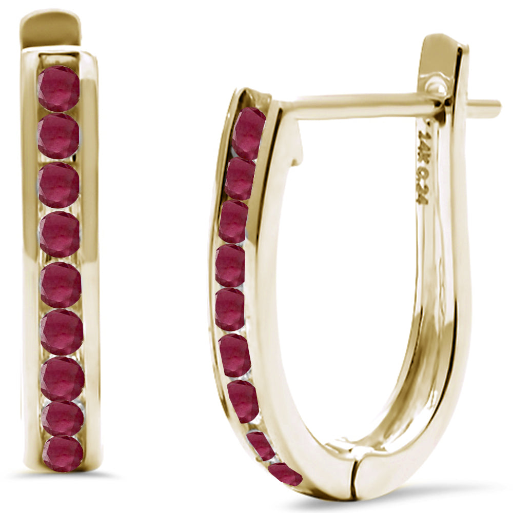 SPECIAL! .21ct G SI 14K Yellow Gold Round Natural Ruby Gemstone J Hoop Earrings