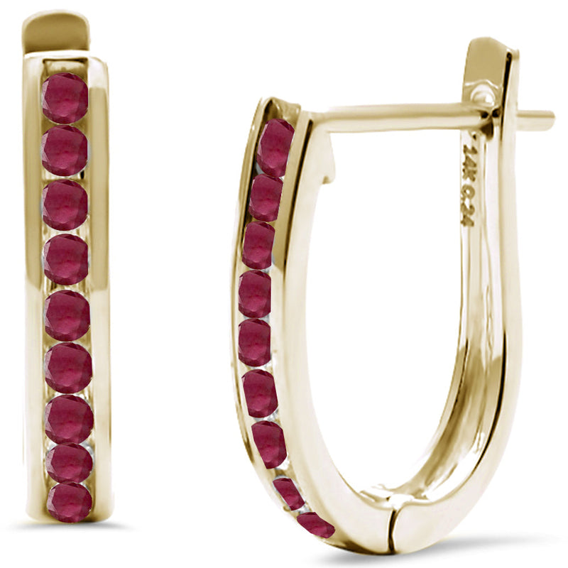 SPECIAL! .21ct G SI 14K Yellow Gold Round Natural Ruby Gemstone J Hoop Earrings