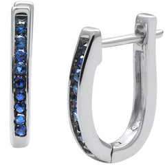 SPECIAL!.29ct G SI 14K White Gold  Blue Sapphire Gemstone J Hoop Earrings