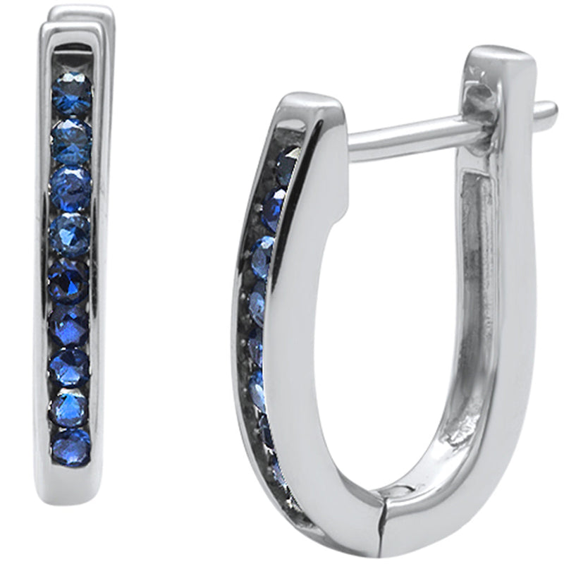 SPECIAL!.29ct G SI 14K White Gold  Blue Sapphire Gemstone J Hoop Earrings