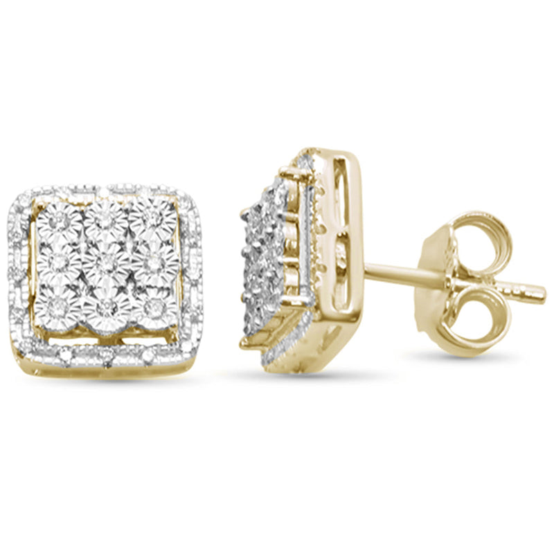 DIAMOND CLOSEOUT! .20ct 10K Yellow Gold Diamond Square Stud Earrings