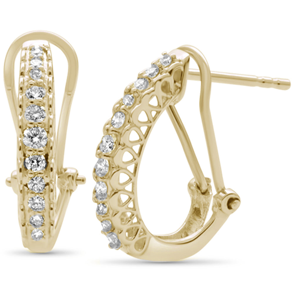 DIAMOND CLOSEOUT! .25ct 14K Yellow Gold Diamond Round J Huggie Hoop Earrings