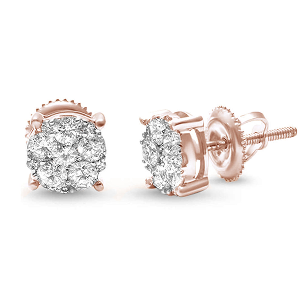 HOLIDAY SPECIAL! H-SI 14KT Rose Gold .75ct Flower Diamond Round Stud Earrings