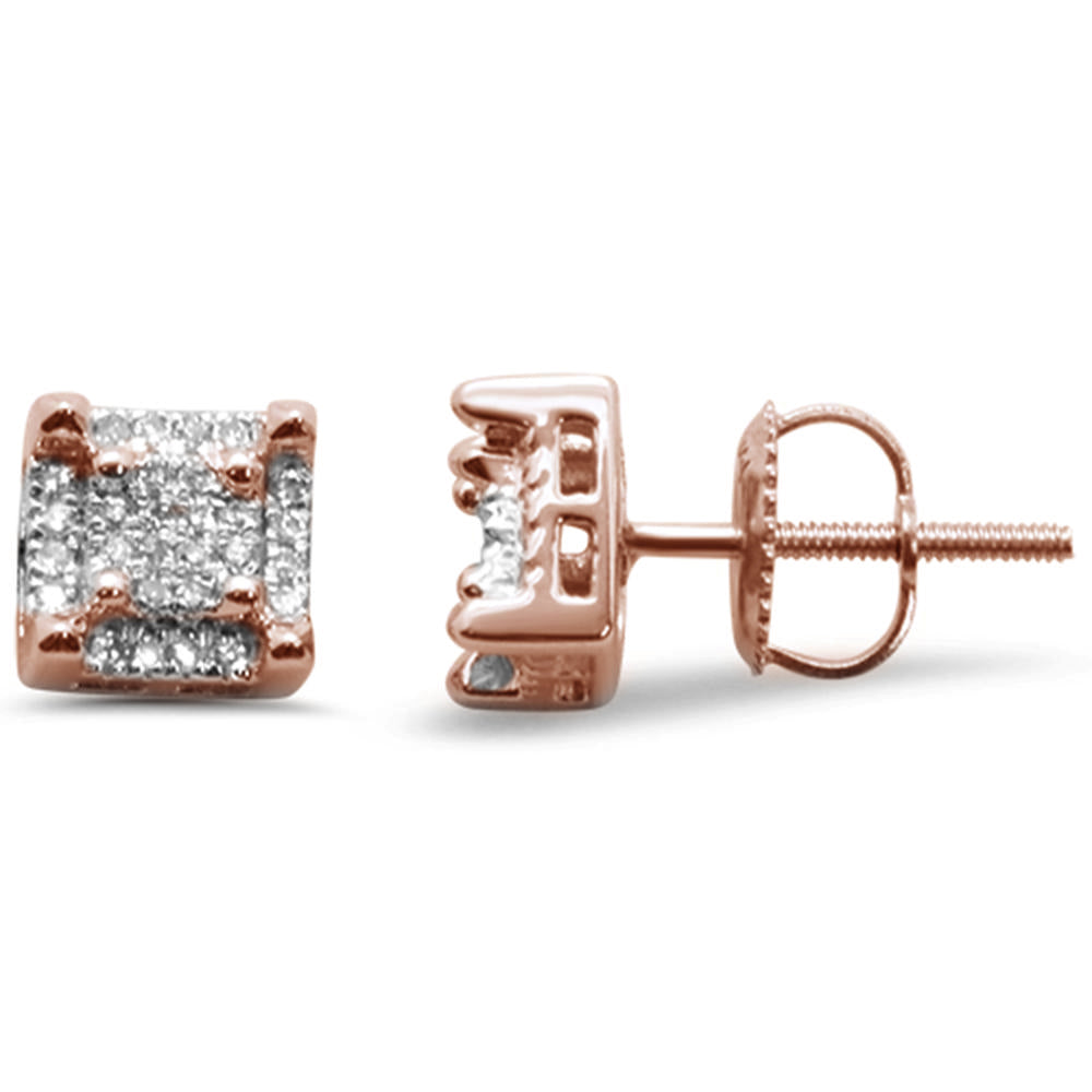 DIAMOND CLOSEOUT! .15ct G SI 10K Rose Gold Square Diamond Micro Pave Stud Earrings