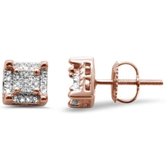 DIAMOND CLOSEOUT! .15ct G SI 10K Rose Gold Square Diamond Micro Pave Stud Earrings