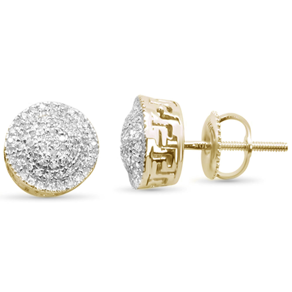 DIAMOND CLOSEOUT! .24ct G SI 10K Yellow Gold Round Diamond Micro Pave Greek Key Design Stud Earrings