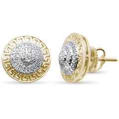 DIAMOND CLOSEOUT! .23ct G SI 10K Yellow Gold Round Diamond Greek Key Design Micro Pave Stud Earrings