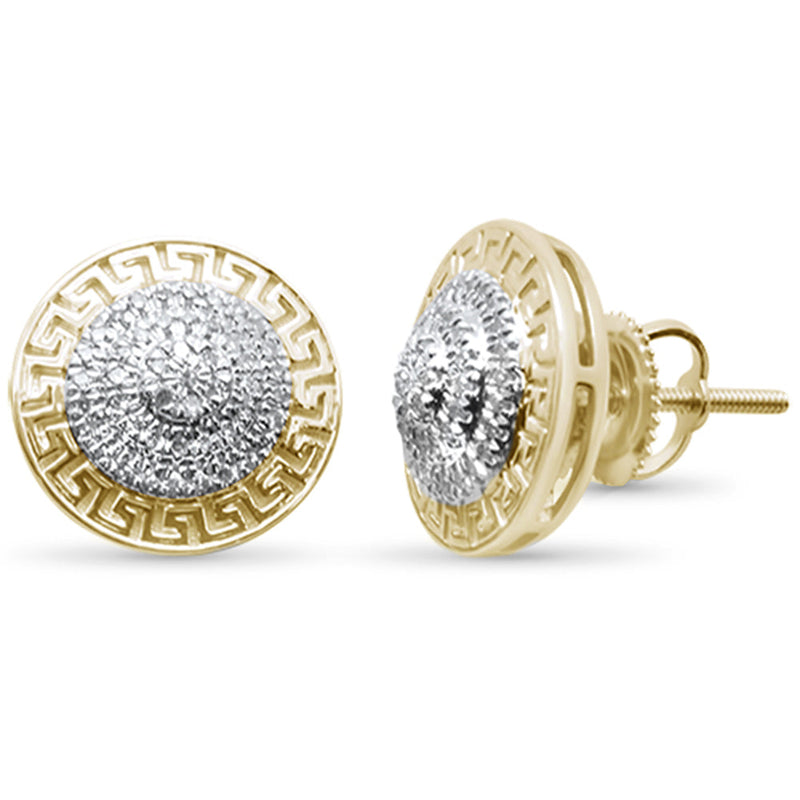DIAMOND CLOSEOUT! .23ct G SI 10K Yellow Gold Round Diamond Greek Key Design Micro Pave Stud Earrings