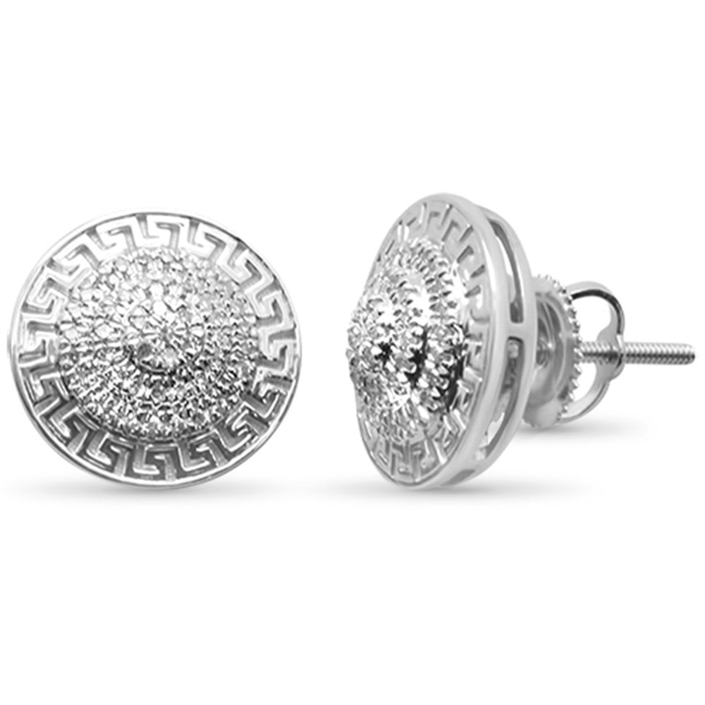 DIAMOND CLOSEOUT! .20ct G SI 10K White Gold Round Diamond Greek Key Design Micro Pave Stud Earrings