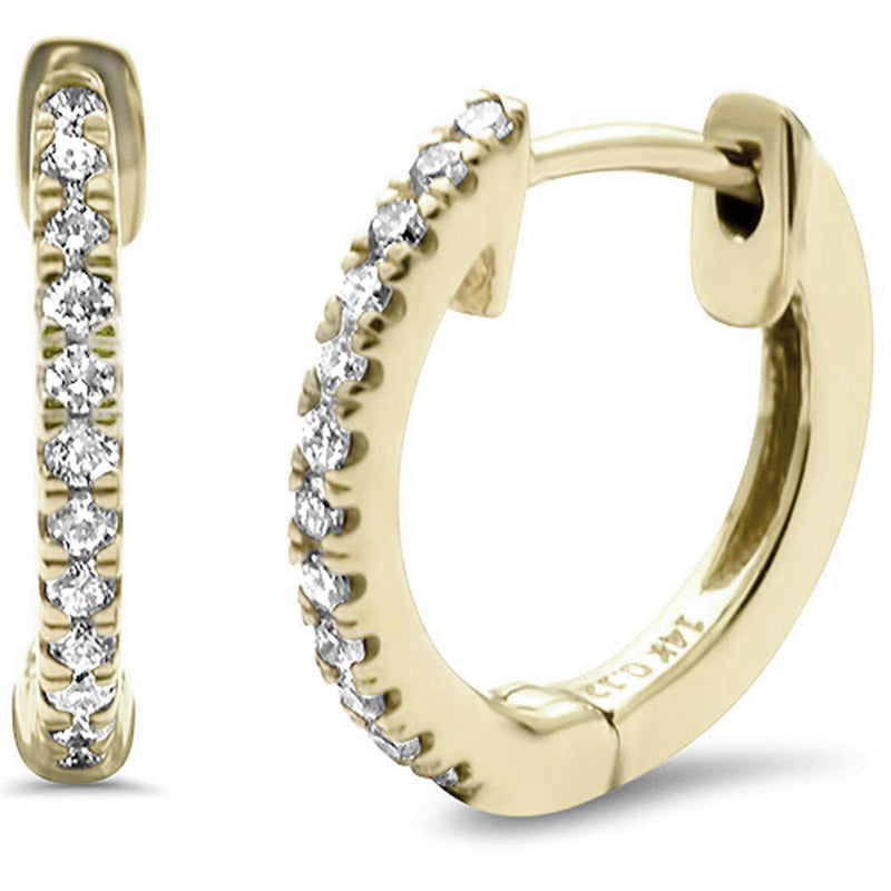 DIAMOND CLOSEOUT! .12ct F SI 14K Yellow Gold Diamond Hoop Huggie Earrings