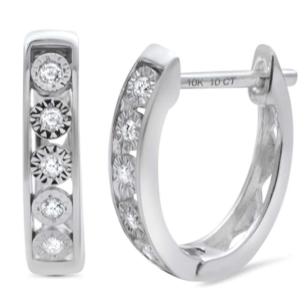 DIAMOND CLOSEOUT! .09ct 10K White Gold Diamond Hoop Huggie Earrings
