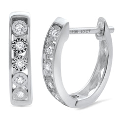DIAMOND CLOSEOUT! .09ct 10K White Gold Diamond Hoop Huggie Earrings
