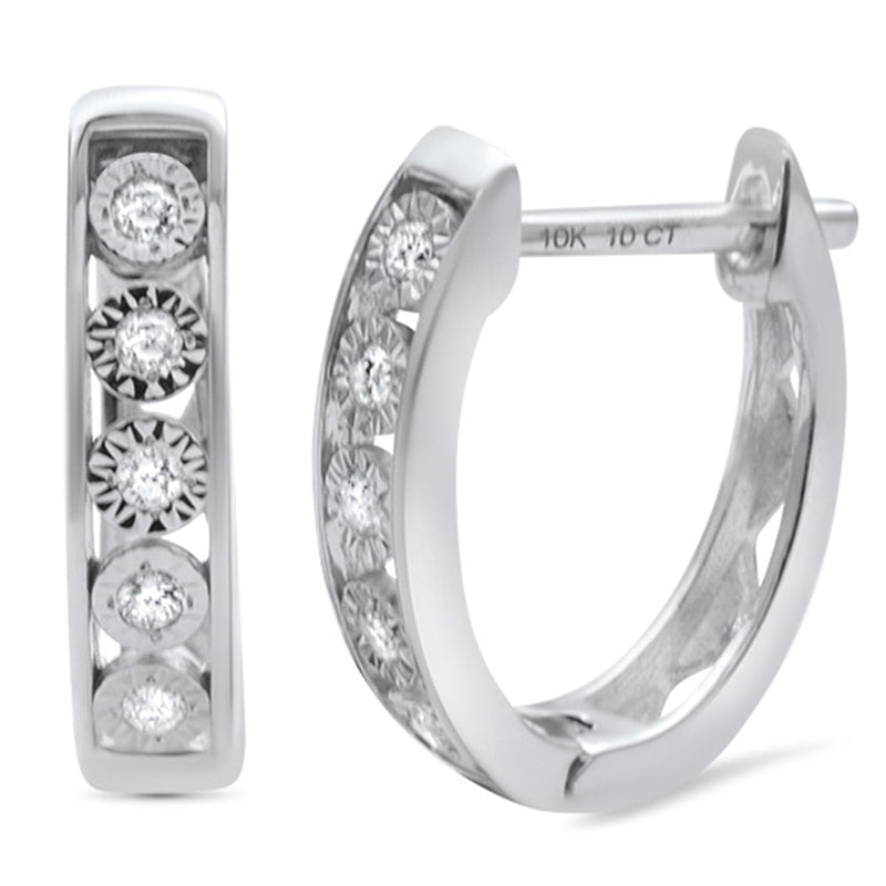 DIAMOND CLOSEOUT! .09ct 10K White Gold Diamond Hoop Huggie Earrings