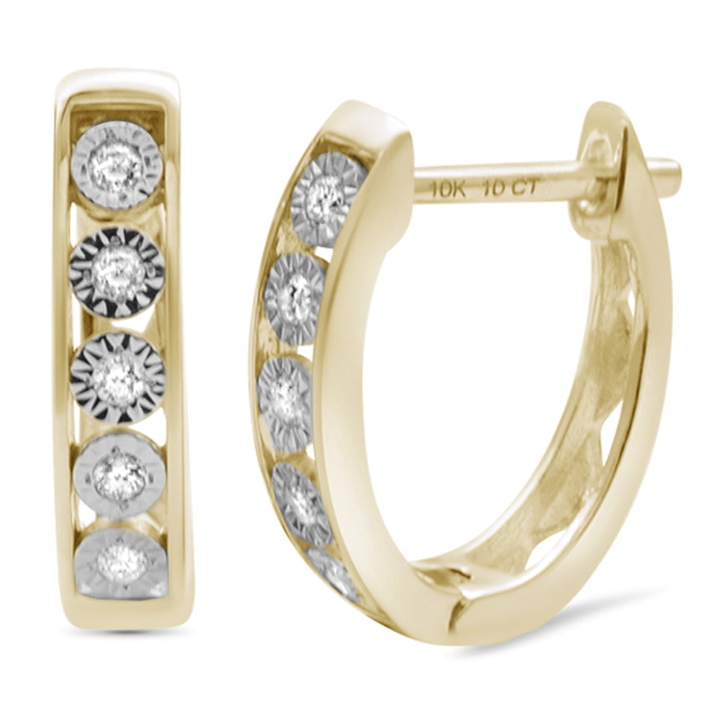 DIAMOND CLOSEOUT! .09ct 10K Yellow Gold Diamond Hoop Huggie Earrings