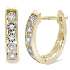 DIAMOND CLOSEOUT! .09ct 10K Yellow Gold Diamond Hoop Huggie Earrings