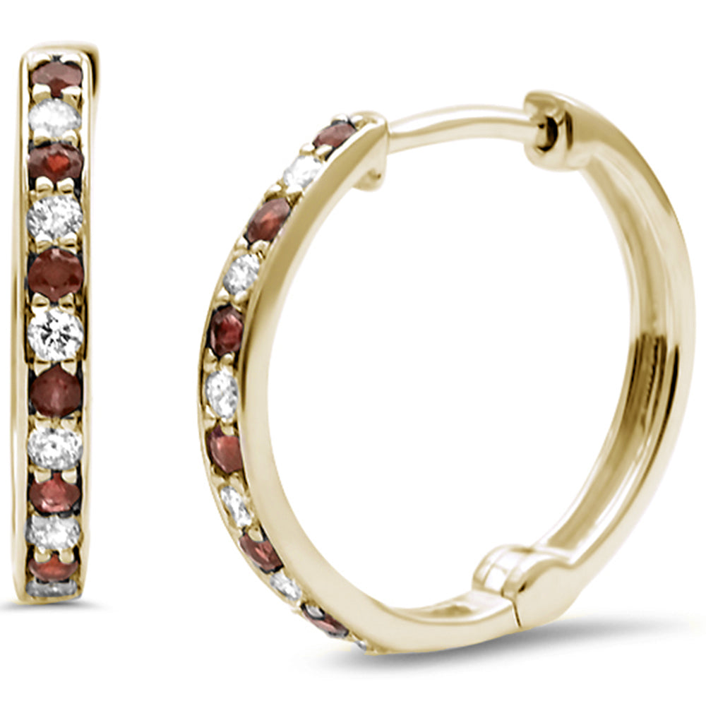 .33ct G SI 14K Yellow Gold Ruby & Round Diamond Hoop Huggie Earrings