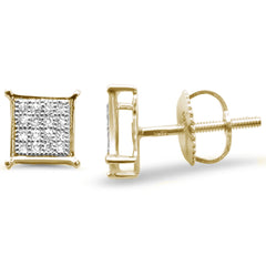 DIAMOND CLOSEOUT! .10ct G SI 10K Yellow Gold Diamond Square Micro Pave Earrings