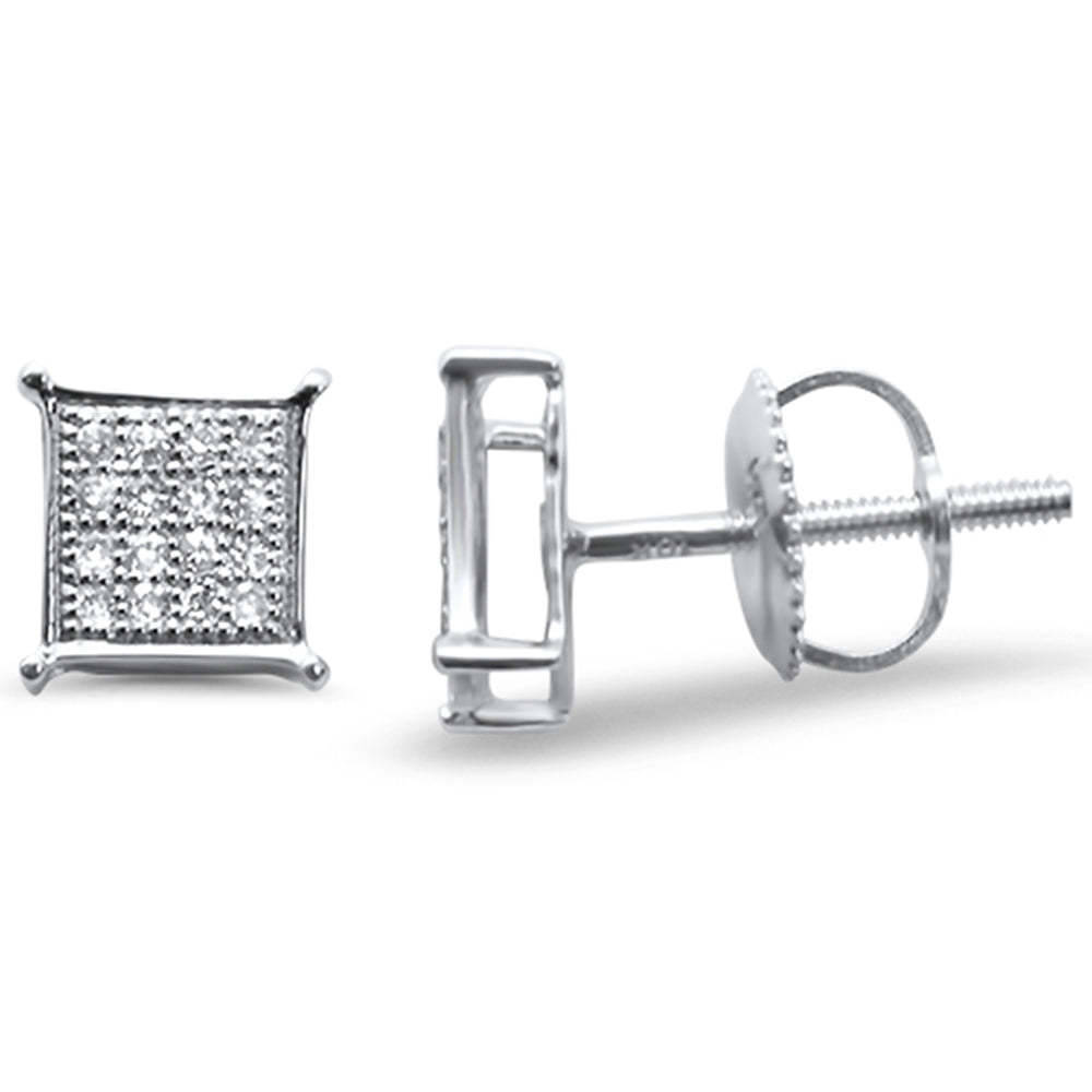 DIAMOND CLOSEOUT! .12ct G SI 10K White Gold Diamond Square Micro Pave Earrings
