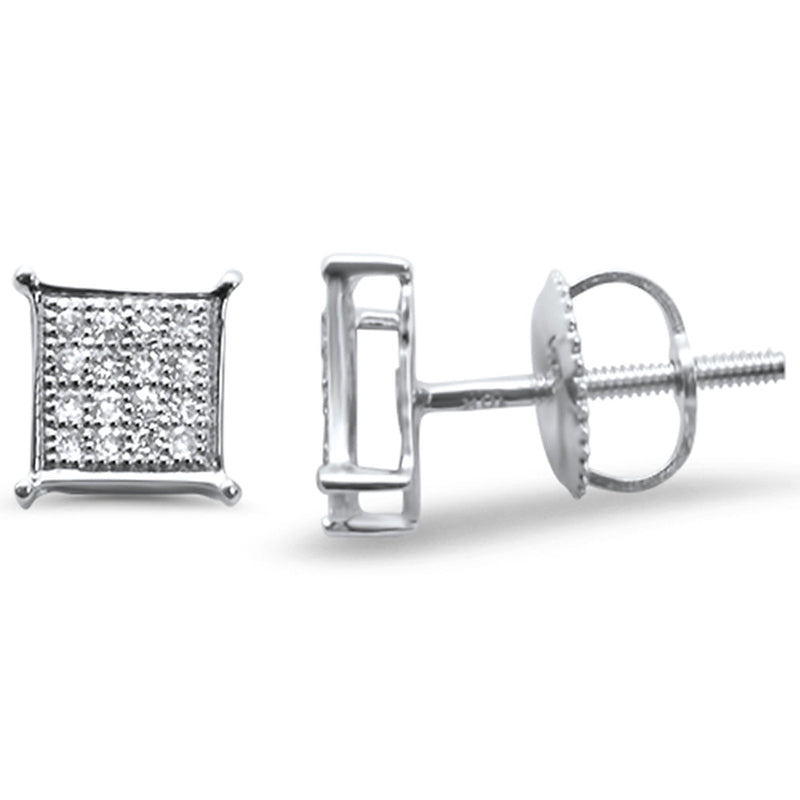 DIAMOND CLOSEOUT! .12ct G SI 10K White Gold Diamond Square Micro Pave Earrings
