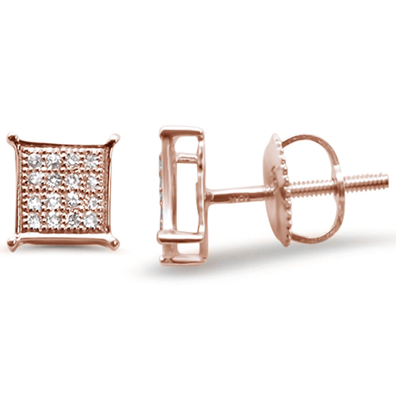 DIAMOND CLOSEOUT! .12ct G SI 10K Rose Gold Diamond Square Micro Pave Earrings