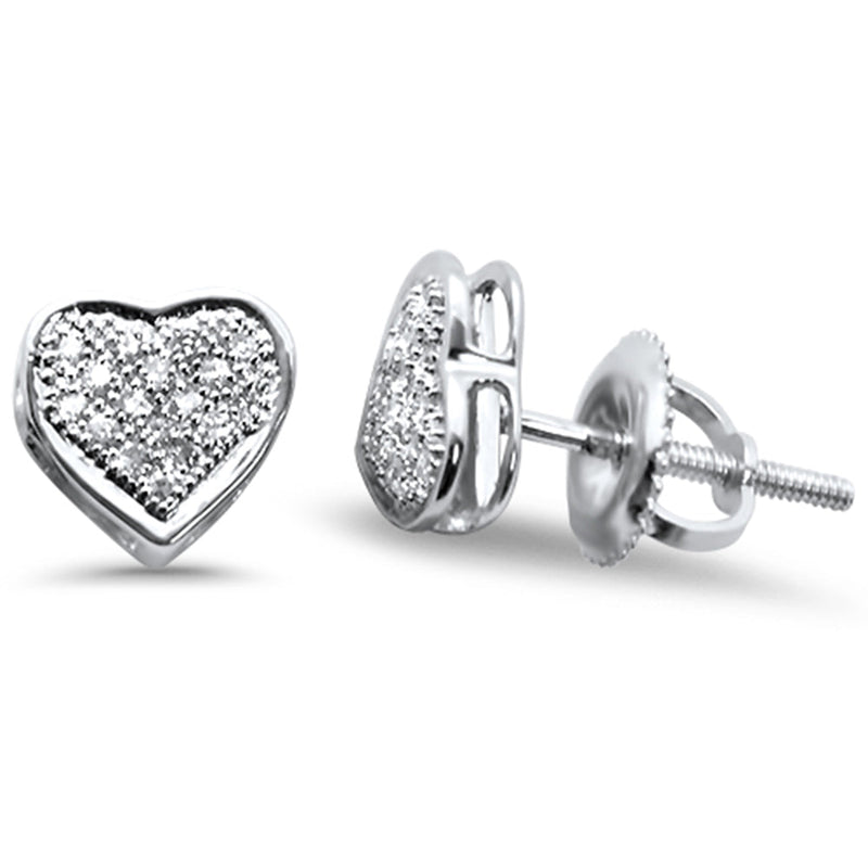 DIAMOND CLOSEOUT! .10ct G SI 10K White Gold Diamond Heart Shaped Micro Pave Earrings