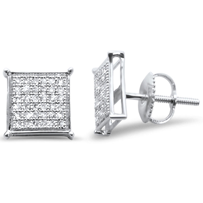 DIAMOND CLOSEOUT! .24ct G SI 10K White Gold Diamond Square Micro Pave Earrings