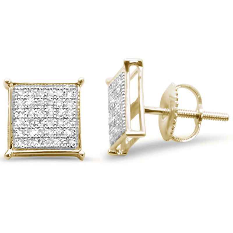 DIAMOND CLOSEOUT! .27ct G SI 10K Yellow Gold Diamond Square Micro Pave Earrings