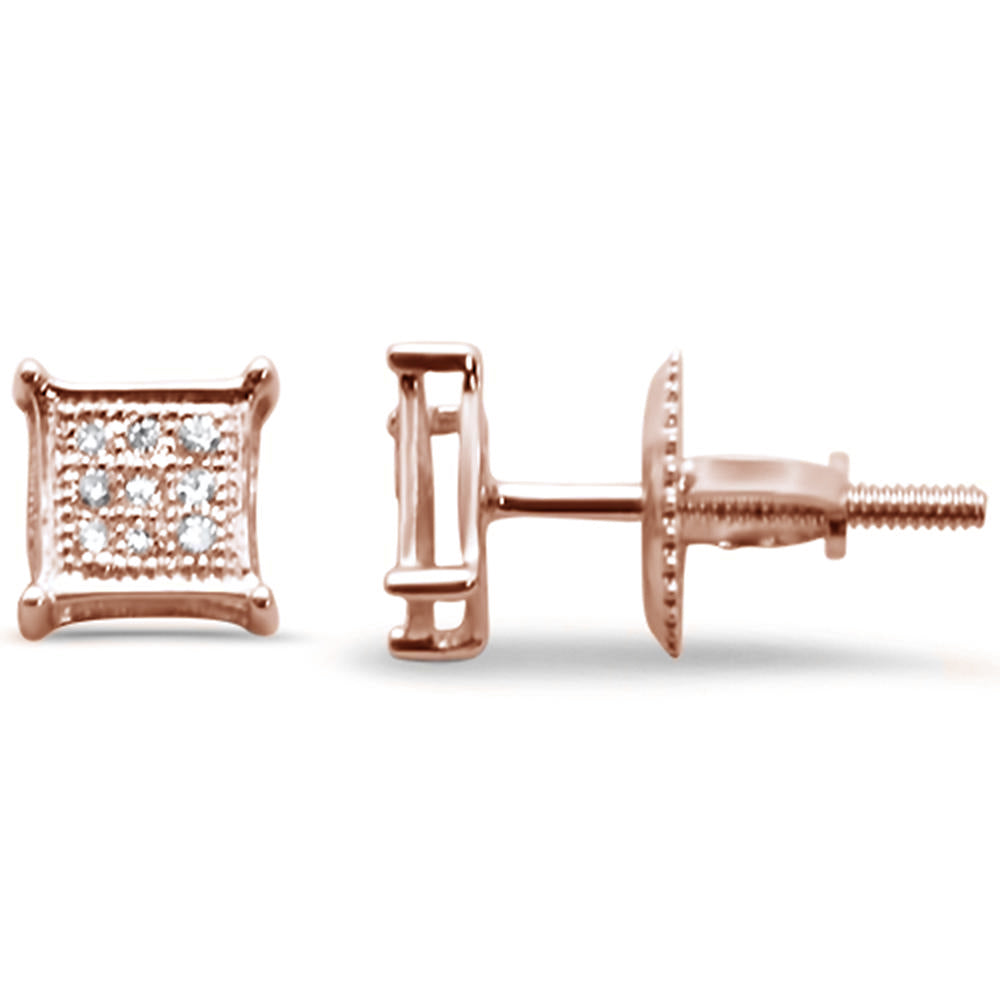 DIAMOND CLOSEOUT! .06ct G SI 10K Rose Gold Diamond Square Micro Pave Earrings