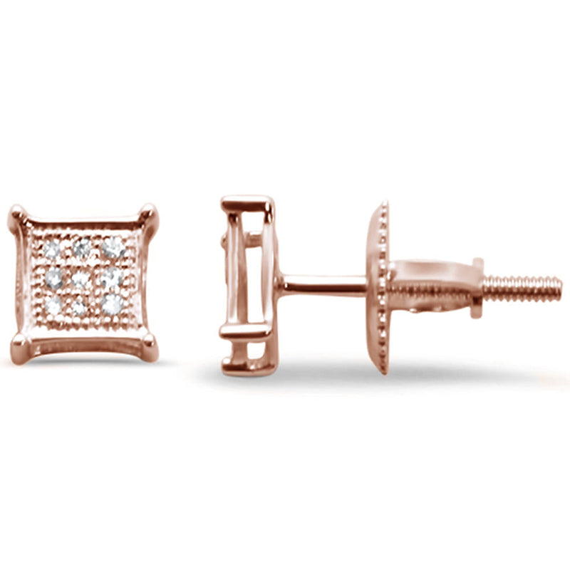 DIAMOND CLOSEOUT! .06ct G SI 10K Rose Gold Diamond Square Micro Pave Earrings