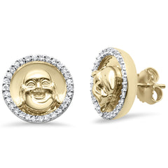DIAMOND CLOSEOUT!  .48ct G SI 10K Yellow Gold Diamond Micro Pave Laughing Buddha Earrings