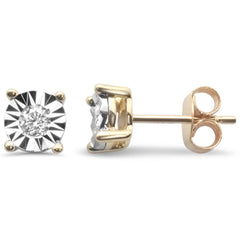 DIAMOND CLOSEOUT! .26ct G SI 14K Yellow Gold Round Diamond Miracle Illusion Stud Earrings