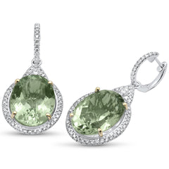 GEMSTONE CLOSEOUT!  24.38ct G SI 14K White Gold Green Amethyst & Diamond Drop Earrings