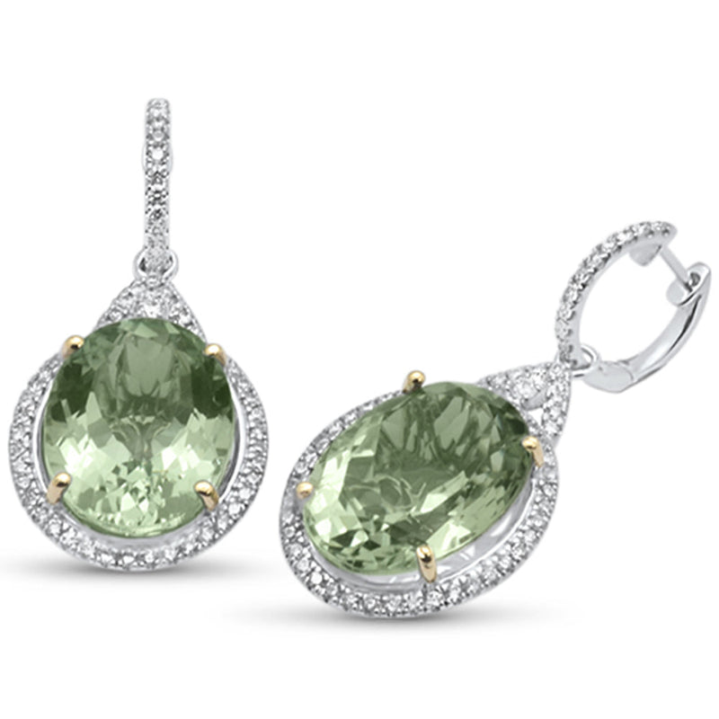GEMSTONE CLOSEOUT!  24.38ct G SI 14K White Gold Green Amethyst & Diamond Drop Earrings