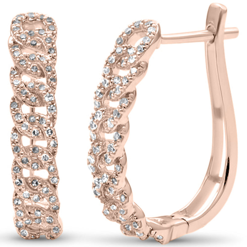DIAMOND CLOSEOUT! .48ct G SI 14KT Rose Gold Diamond J Hoop Cuban Link Earrings