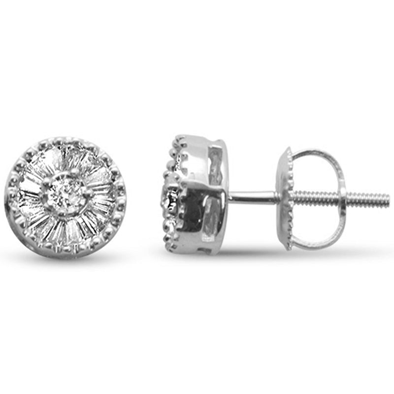 DIAMOND CLOSEOUT! .25ct G SI 14K White Gold Diamond Round & Baguette Micro Pave Earrings