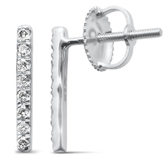 DIAMOND CLOSEOUT! .12ct G SI 10K White Gold Diamond Fashion Trendy Line Earrings
