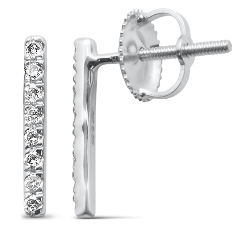 DIAMOND CLOSEOUT! .12ct G SI 10K White Gold Diamond Fashion Trendy Line Earrings