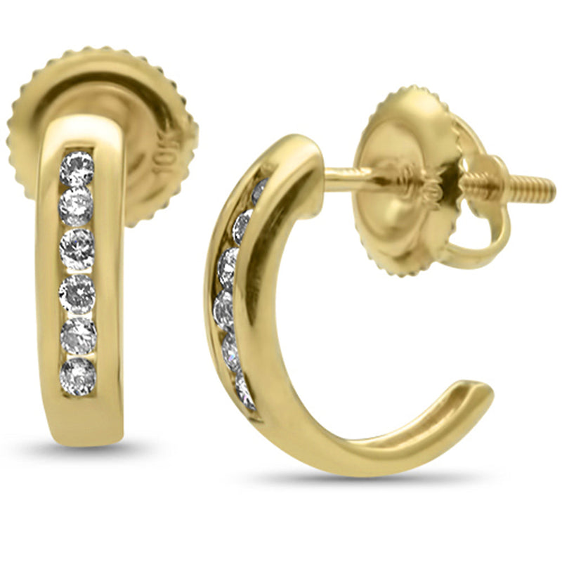 DIAMOND CLOSEOUT! .12ct G SI 10K Yellow Gold Diamond Half Hoop Earrings