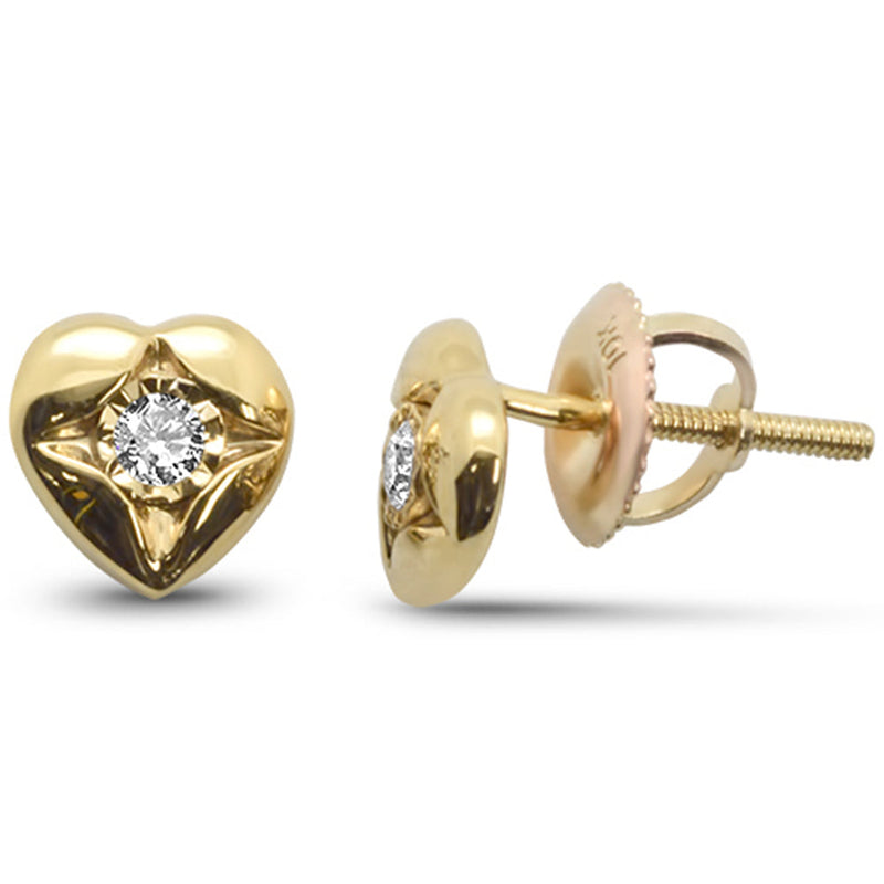 DIAMOND CLOSEOUT! .10ct G SI 10K Yellow Gold Diamond Heart Shaped Earrings