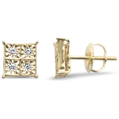 DIAMOND CLOSEOUT! .10ct G SI 10K Yellow Gold Diamond Square Fashion Earrings