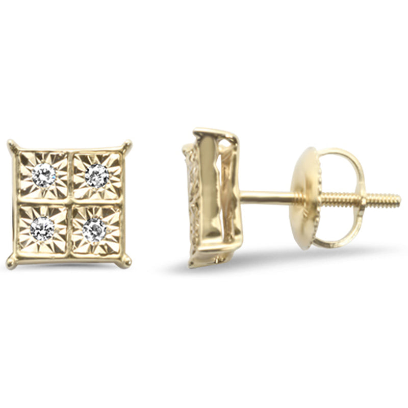 DIAMOND CLOSEOUT! .10ct G SI 10K Yellow Gold Diamond Square Fashion Earrings