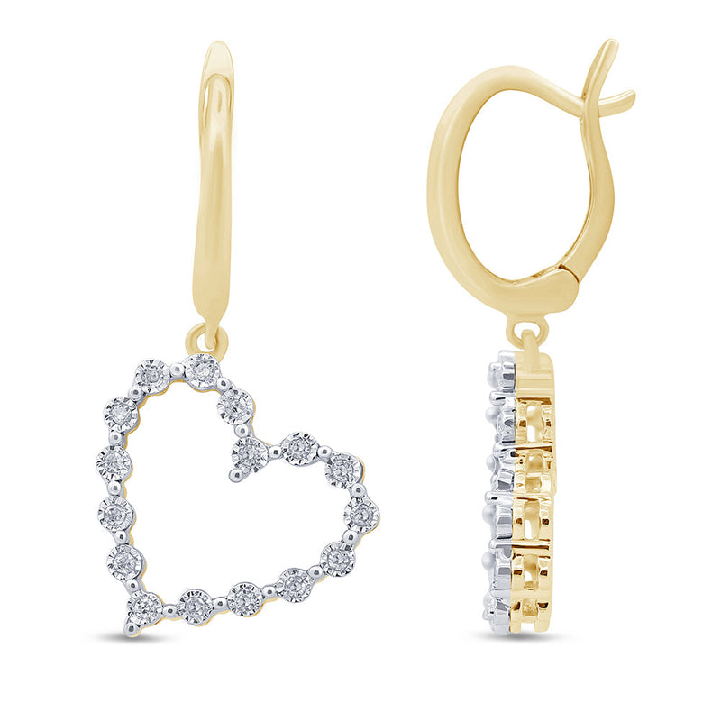DIAMOND CLOSEOUT! .10ct G SI 10K Yellow Gold Diamond Heart Hoop Dangle Earrings