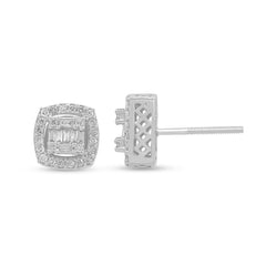 DIAMOND CLOSEOUT! .40ct G SI 10K White Gold Round & Baguette Diamond Square Stud Earrings
